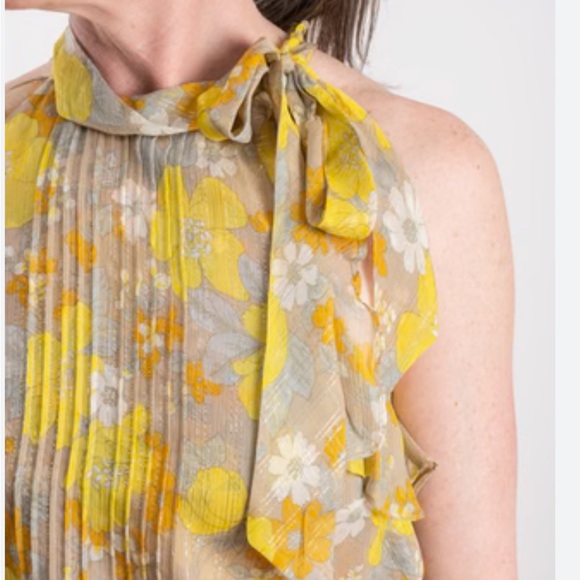 Veronica Beard Dali silk chiffon ruffle pintuck pleat sleeveless blouse floral 8 - Picture 4 of 16